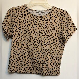 Gaze Tan and Black Spotted Short Sleeve Top